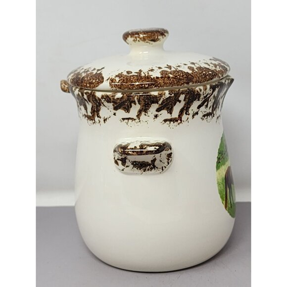 Vintage Ceramic Grease Jar With Strainer And‎ Lid Horse Decal Kitchen Decor - Picture 4 of 12